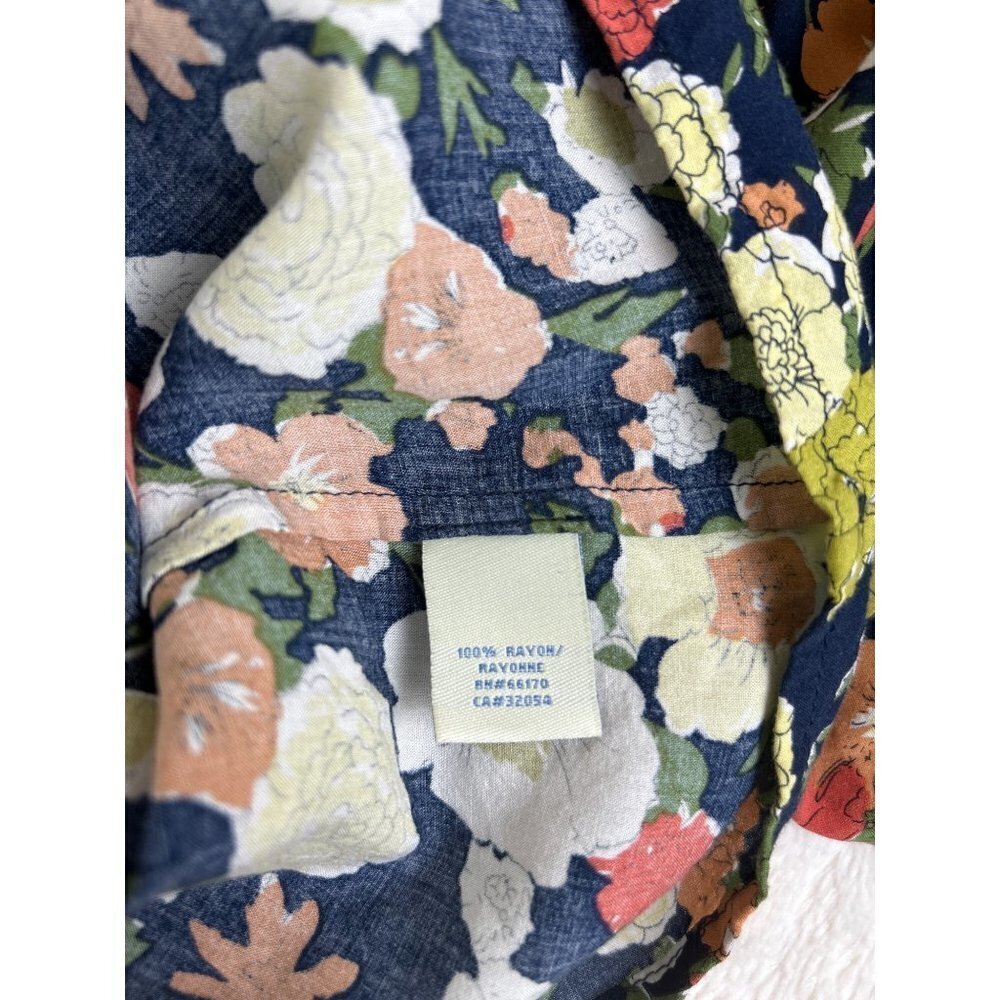 Odille Navy Floral Smocked Neck Long Sleeve Top Size 2 - Picture 7 of 9